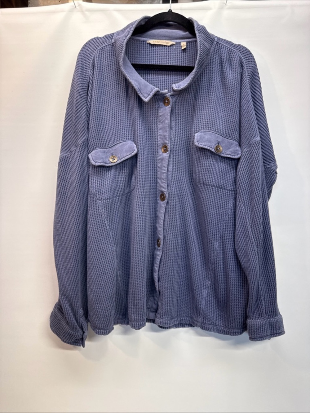 Soft Surroundings Women’s XL Audra Waffle Knit Tunic Button Up Shirt Purple Blue